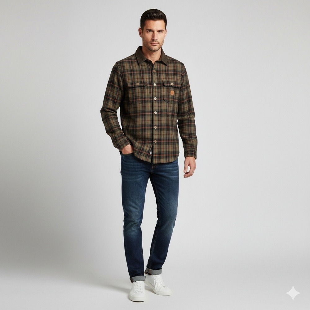 The‎ Roark Revival Mens Plaid Flannel Shirt Brown Green Size S